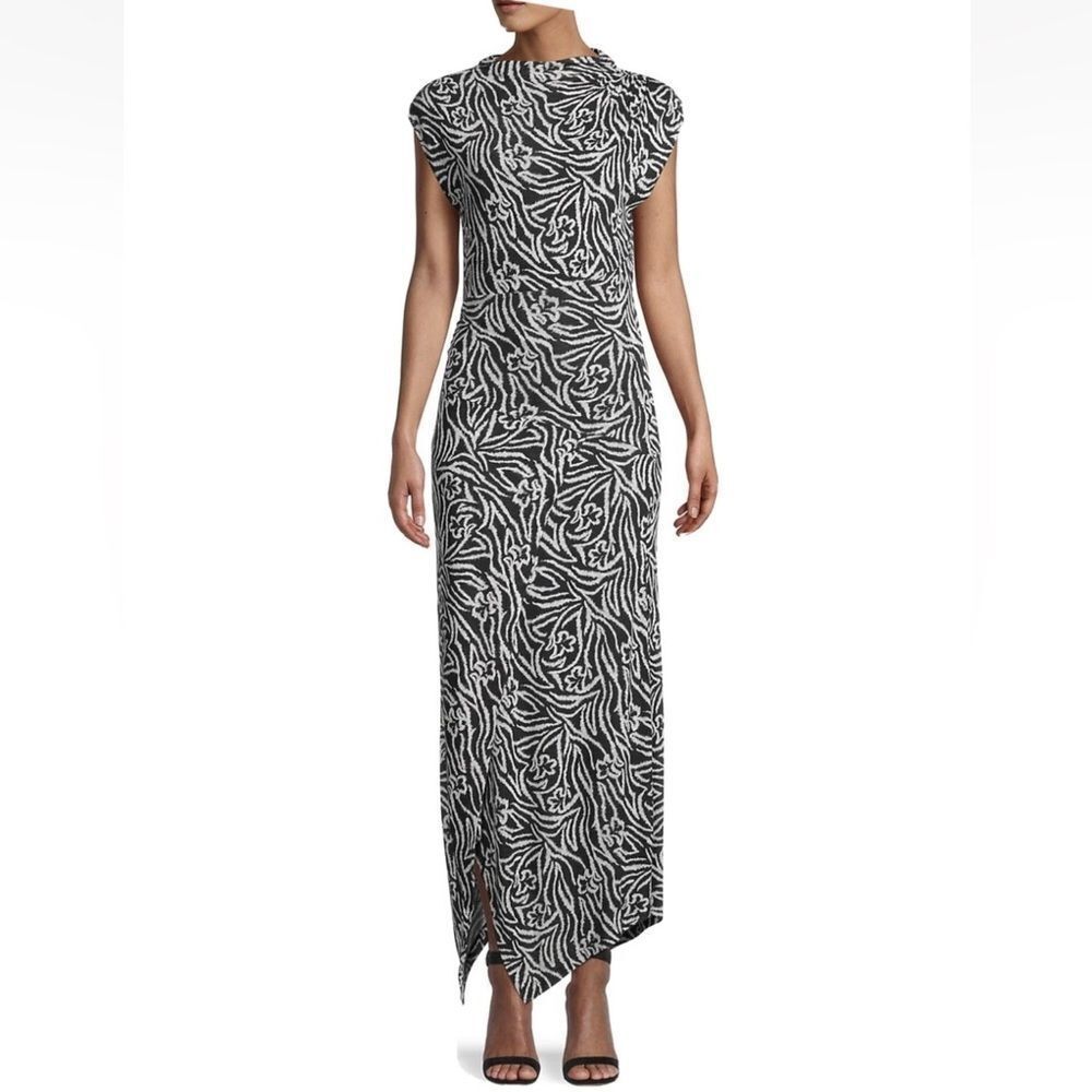 Rebecca Taylor Black Zebra Lily Printer Asymmetrical Maxi Dress Size M